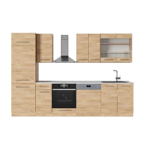 Küchenzeile Fame-Line Goldkraft Eiche 300 cm , AP Marmor Vicco