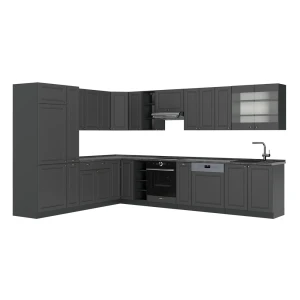 Eckküche Fame-Line Anthrazit-Gold Landhaus/Anthrazit 347 x 257 cm ohne Arbeitsplatte Vicco