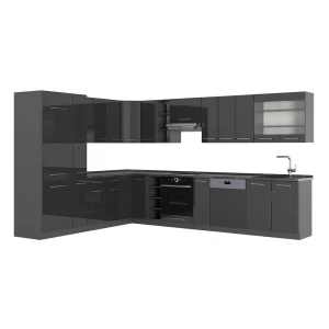 Cucina angolare completa Fame-Line Antracite lucido/Antracite 347 x 257 cm senza piano di lavoro Vicco