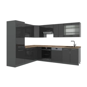 Cucina angolare completa Fame-Line Antracite lucido/Antracite 287 x 227 cm, PL Rovere Vicco