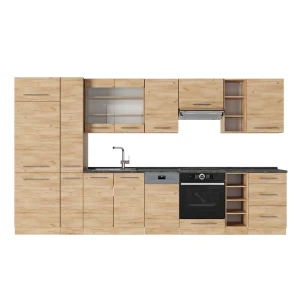 Cucina componibile Fame-Line Rovere dorato 355 cm, Piano di lavoro Antracite Vicco