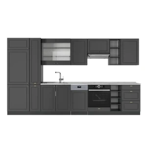 Cucina componibile Fame-Line Antracite-oro rustico 355 cm, Piano di lavoro Marmo Vicco