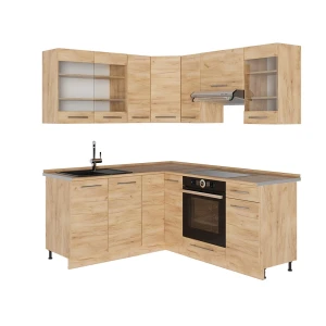 Cucina angolare completa Fame-Line Rovere dorato/Rovere dorato 190 x 160 cm senza piano di lavoro Vicco