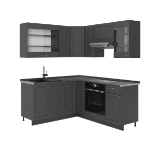Cucina angolare completa Fame-Line Oro-antracite rustico/Antracite 190 x 160 cm senza piano di lavoro Vicco