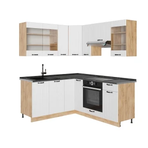Eckküche Fame-Line Weiß Landhaus/Goldkraft Eiche 190 x 160 cm, AP Anthrazit Vicco