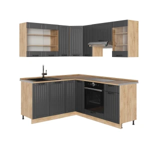 Eckküche Fame-Line Dunkelgrau/Goldkraft Eiche 190 x 160 cm, AP Eiche Vicco