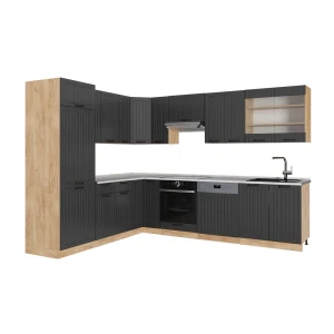 Eckküche Fame-Line Dunkelgrau/Goldkraft Eiche 287 x 227 cm, AP Marmor Vicco