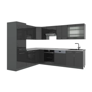 Cucina angolare completa Fame-Line Antracite lucido/Antracite 287 x 227 cm, PL Marmo Vicco