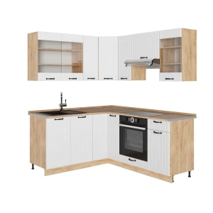 Cucina angolare completa Fame-Line Bianco rustico/Rovere dorato 190 x 160 cm, PL Rovere Vicco