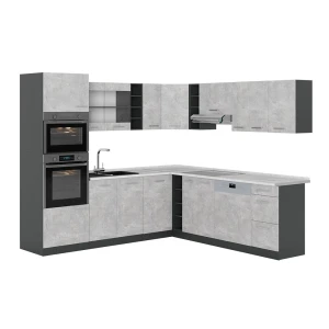 Cozinha de canto R-Line betão/antracite 247 x 237 cm, Mármore AP Vicco