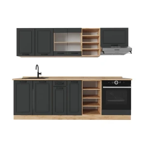 Küchenzeile R-Line Anthrazit Landhaus/Goldkraft Eiche 240 cm , AP Eiche Vicco