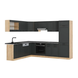 Sarokkonyha R-Line Antracit vidéki ház/Arany Power tölgy 287 x 227 cm munkalap nélkül Vicco
