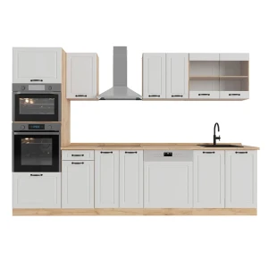 Complete keukeneenheid R-Line Wit landhuis/gouden eik 300 cm met hoge kast, WB Eik Vicco