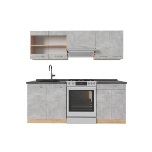 Cucina componibile R-Line Calcestruzzo/Rovere dorato 200 cm, Piano di lavoro Antracite Vicco