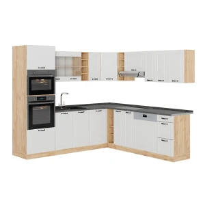 Cozinha de canto R-Line Casa de campo branca/Carvalho dourado 247 x 237 cm, AP Antracite Vicco