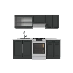 Cucina componibile R-Line Casa di campagna antracite/antracite 200 cm, Piano di lavoro Marmo Vicco