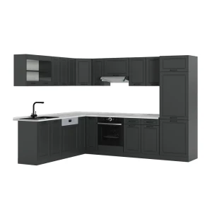 Eckküche R-Line Anthrazit Landhaus/Anthrazit 287 x 227 cm, AP Marmor Vicco