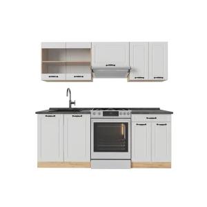 Kitchenette R-Line Casa de campo branca/Carvalho dourado 200 cm , AP Antracite Vicco