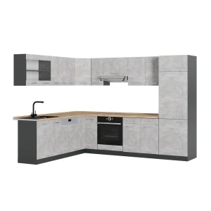Cucina angolare completa R-Line Calcestruzzo/Antracite 287 x 227 cm senza piano di lavoro Vicco