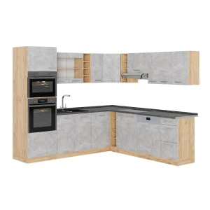 Kulmakeittiö R-Line betoni/Goldkraft tammi 247 x 237 cm, AP Antrasiitti Vicco