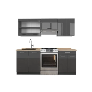 Aneks kuchenny R-Line Antracyt wysoki połysk/antracyt 200 cm bez blatu roboczego Vicco