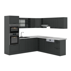 Eckküche R-Line Anthrazit Landhaus/Anthrazit 247 x 237 cm, AP Marmor Vicco