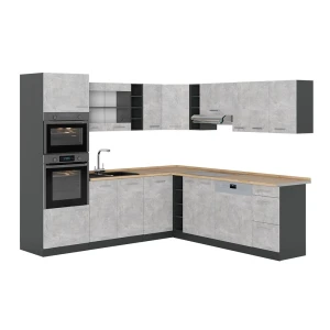 Cucina angolare completa R-Line Calcestruzzo/Antracite 247 x 237 cm, PL Rovere Vicco