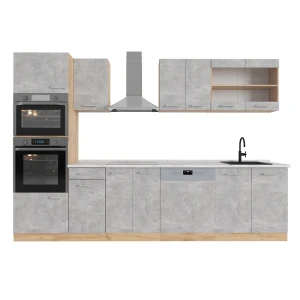 Aneks kuchenny R-Line Beton/złoty dąb 300 cm z wysoką szafką, BP Marmur Vicco
