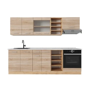 Küchenzeile R-Line Sonoma/Goldkraft Eiche 240 cm , AP Marmor Vicco