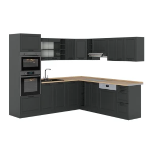 Cucina angolare completa R-Line Antracite rustico/Antracite 247 x 237 cm, PL Rovere Vicco