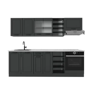 Kitchenette R-Line Casa de campo antracite/Antracite 240 cm , Mármore AP Vicco