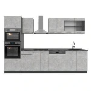 Küchenzeile R-Line Beton/Anthrazit 300 cm mit Hochschrank, AP Anthrazit Vicco