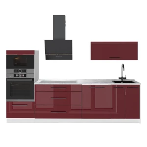 Cucina componibile Fame-Line Bordeaux lucido/Bianco 280 cm senza piano di lavoro Vicco
