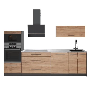 Cucina componibile Fame-Line Rovere dorato/Antracite 280 cm, PL Marmo Vicco