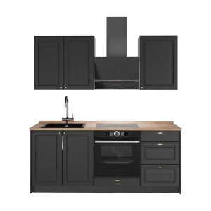 Enkele keuken Fame-Line Anthrazit-Gold Landhaus/Antraciet 190 cm, WB Eik Vicco
