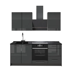 Enkele keuken Fame-Line Antraciet Hoogglans/Antraciet 190 cm, WB Antraciet Vicco