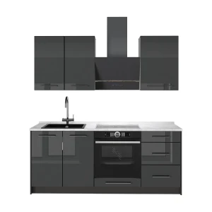 Enkele keuken Fame-Line Antraciet Hoogglans/Antraciet 190 cm, WB Marmer Vicco
