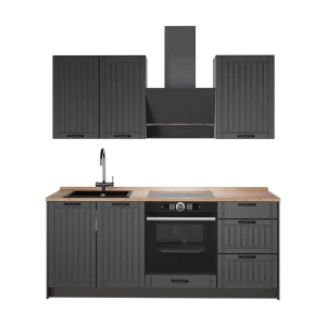Enkele keuken Fame-Line Donkergrijs/Antraciet 190 cm, WB Eik Vicco