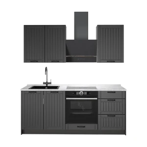 Enkele keuken Fame-Line Donkergrijs/Antraciet 190 cm, WB Marmer Vicco