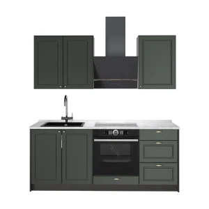 Enkele keuken Fame-Line Groen-Goud Landhuis/Antraciet 190 cm, WB Marmer Vicco