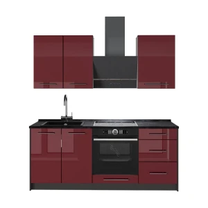 Singleküche Fame-Line Bordeaux Hochglanz/Anthrazit 190 cm, AP Anthrazit Vicco