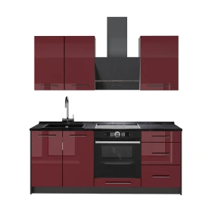 Singleküche Fame-Line Bordeaux Hochglanz/Anthrazit 190 cm ohne Arbeitsplatte Vicco