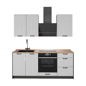 Singleküche Fame-Line Weiß Landhaus/Anthrazit 190 cm, AP Eiche Vicco