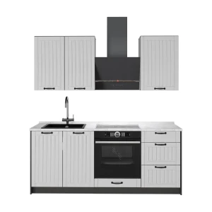 Singleküche Fame-Line Weiß Landhaus/Anthrazit 190 cm, AP Marmor Vicco