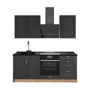 Singleküche Fame-Line Anthrazit-Gold Landhaus/Goldkraft Eiche 190 cm, AP Anthrazit Vicco
