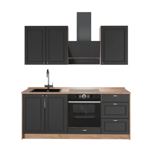 Singleküche Fame-Line Anthrazit-Gold Landhaus/Goldkraft Eiche 190 cm, AP Eiche Vicco