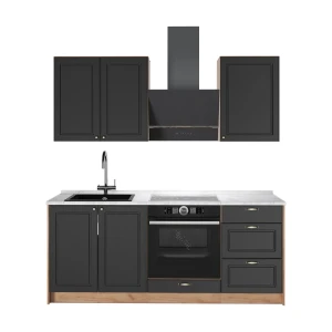 Singleküche Fame-Line Anthrazit-Gold Landhaus/Goldkraft Eiche 190 cm, AP Marmor Vicco