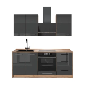 Singleküche Fame-Line Anthrazit Hochglanz/Goldkraft Eiche 190 cm, AP Eiche Vicco