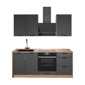 Singleküche Fame-Line Dunkelgrau/Goldkraft Eiche 190 cm, AP Eiche Vicco
