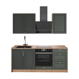 Singleküche Fame-Line Grün-Gold Landhaus/Goldkraft Eiche 190 cm, AP Eiche Vicco